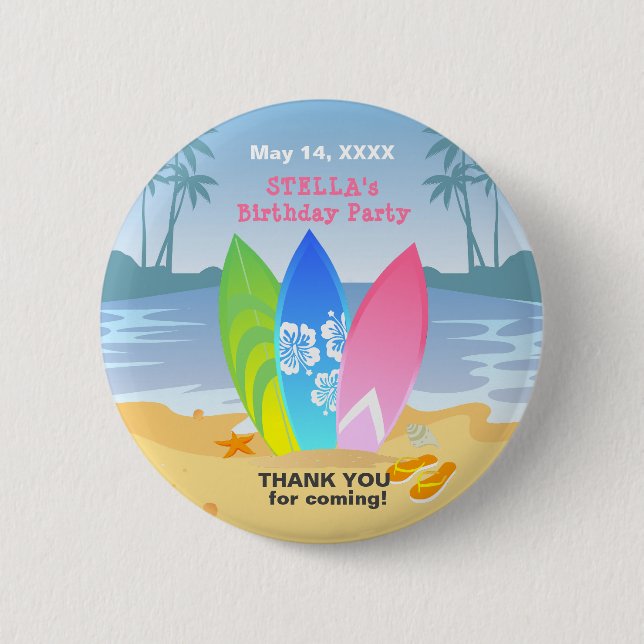 Chapa Redonda De 5 Cm Surf's up Girly Birthday Party (Anverso)