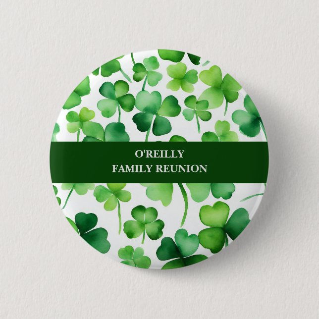Chapa Redonda De 5 Cm Surname Watercolor Shamrock (Anverso)