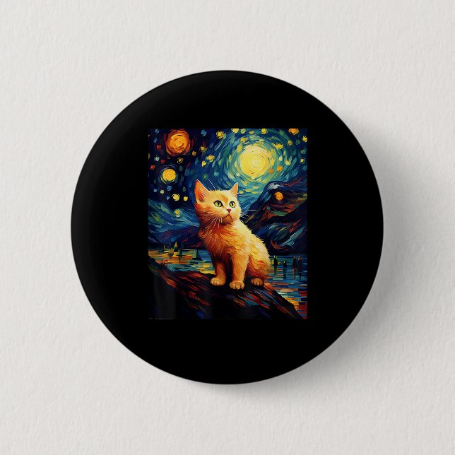 Chapa Redonda De 5 Cm Surreal Starry Night Munchkin Cat (Anverso)