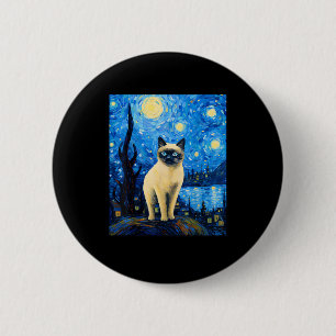 Chapa Redonda De 5 Cm Surreal Starry Night Siamese Cat