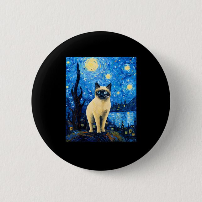 Chapa Redonda De 5 Cm Surreal Starry Night Siamese Cat (Anverso)
