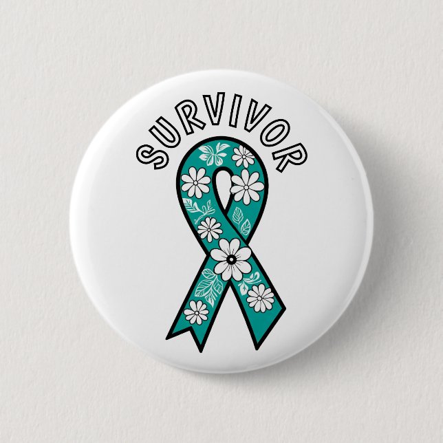 Chapa Redonda De 5 Cm Survivor SA Teal Awareness Ribbon (Anverso)