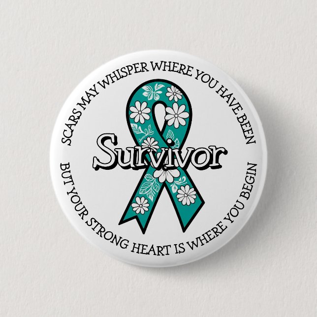 Chapa Redonda De 5 Cm Survivor SA Teal Awareness Ribbon (Anverso)