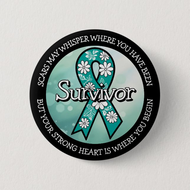 Chapa Redonda De 5 Cm Survivor SA Teal Awareness Ribbon (Anverso)
