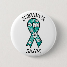 Chapa Redonda De 5 Cm Survivor SA Teal Awareness Ribbon