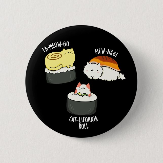 Chapa Redonda De 5 Cm Sushi Cats Gracioso Sushi Pun Dark BG (Anverso)