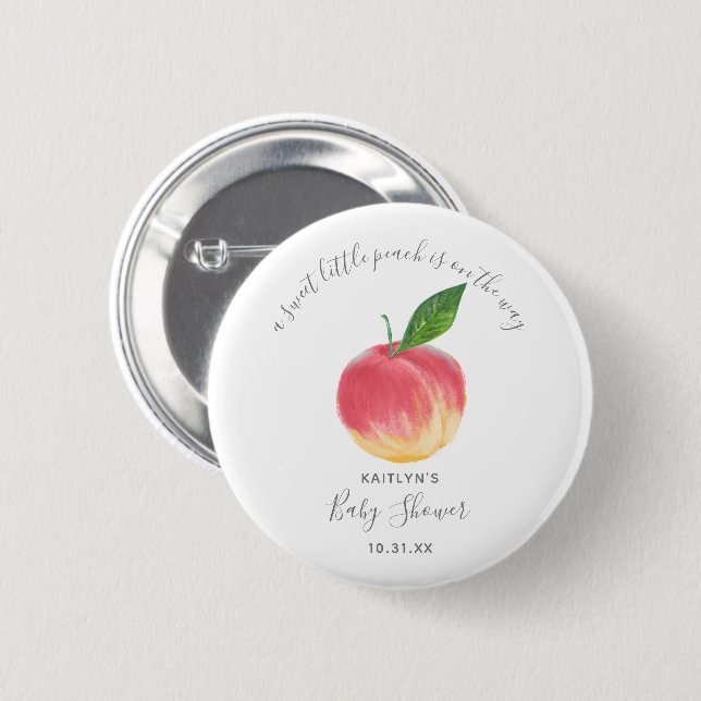 Chapa Redonda De 5 Cm Sweet Little Peach Baby Shower (Anverso y reverso)