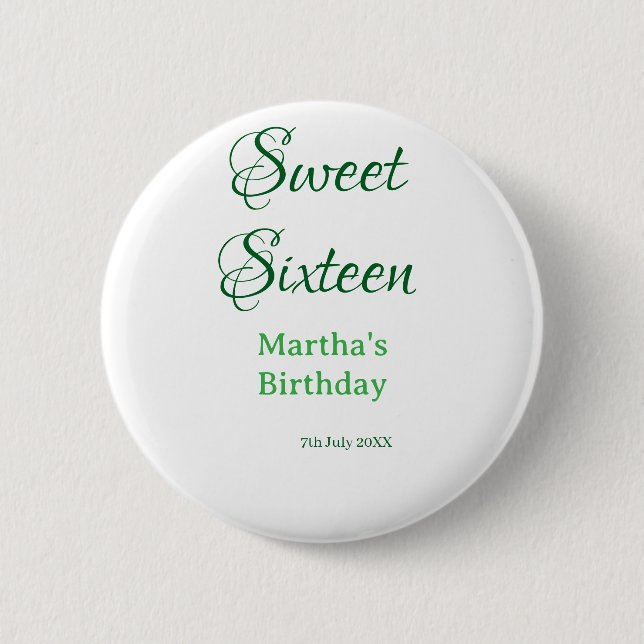 Chapa Redonda De 5 Cm Sweet Sixteen green name date calligraphy boho ret (Anverso)