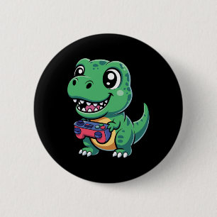 Chapa Redonda De 5 Cm T-Rex Feliz Con Controlador De Juego Cute Gamer Di