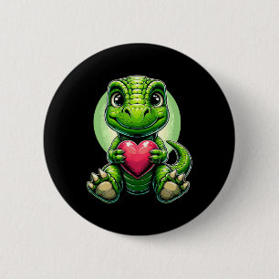 Chapa Redonda De 5 Cm T-rex sosteniendo corazón Día de San Valentín Dino