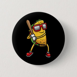 Chapa Redonda De 5 Cm Taco jugando béisbol Mexicano Cinco De Mayo Niños