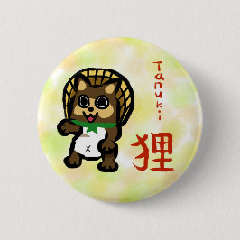Chapa Redonda De 5 Cm Tanuki con Pegatina kanji