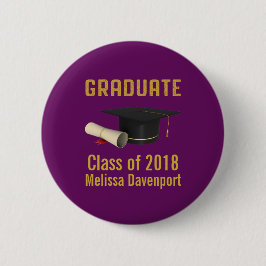 Chapa Redonda De 5 Cm Tapón y Diploma de Graduación en Clase Púrpura de