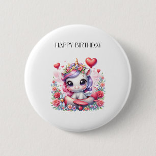 Chapa Redonda De 5 Cm Tarjeta de cumpleaños de piloto de unicornio