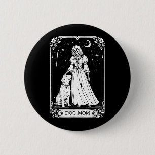 Chapa Redonda De 5 Cm Tarjeta de Tarot de Mamá Perro Bruja Esqueleto Div