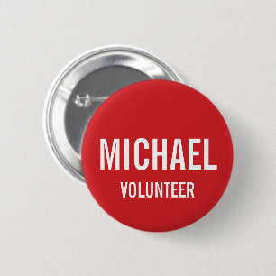 Chapa Redonda De 5 Cm Tarjeta de voluntario rojo con nombre personalizad