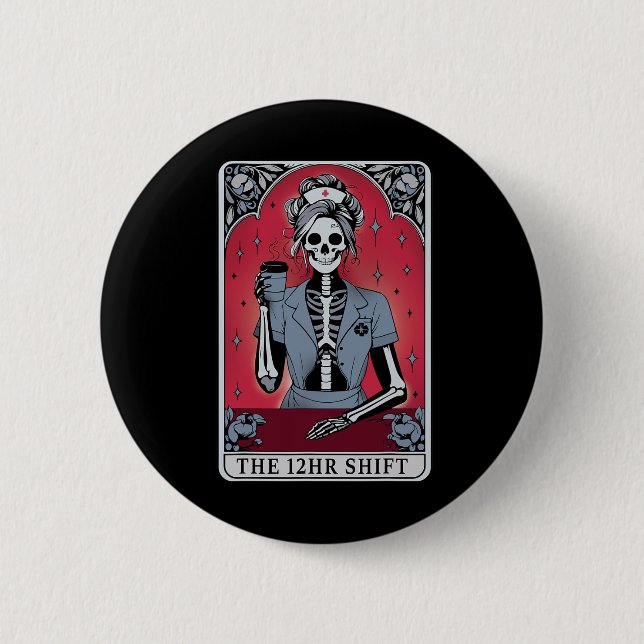Chapa Redonda De 5 Cm Tarjeta Tarot Skeleton de Halloween Turno de 12 ho (Anverso)