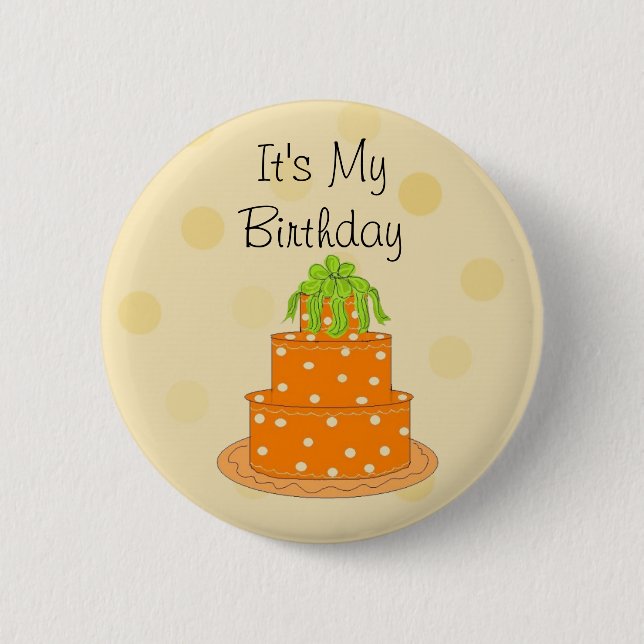 Chapa Redonda De 5 Cm Tarta Naranja Cumpleaños (Anverso)