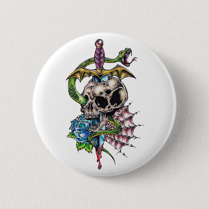 Chapa Redonda De 5 Cm Tatuaje de calavera y daga