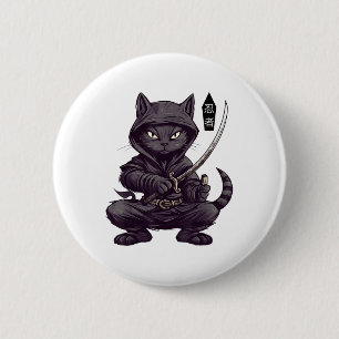 Chapa Redonda De 5 Cm Tatuaje de gato negro samurai japonés, Kawaii Ninj
