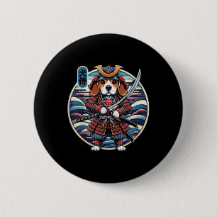 Chapa Redonda De 5 Cm Tatuaje de perro samurai japonés, Beagle Kawaii Ni