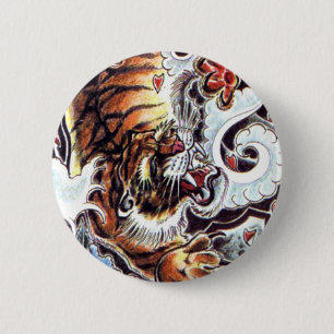 Chapa Redonda De 5 Cm Tatuaje del tigre japonés
