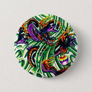 Chapa Redonda De 5 Cm Tatuaje dragón japonés
