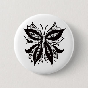 Chapa Redonda De 5 Cm Tatuaje Tribal Blanco Y Negro De Mariposa