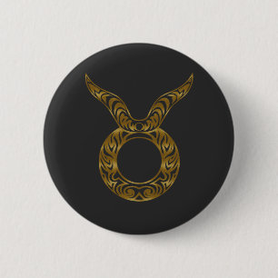 Chapa Redonda De 5 Cm Taurus Zodiac - Oro tribal