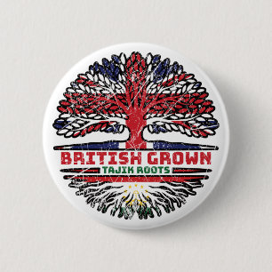 Chapa Redonda De 5 Cm Tayikistán Árbol tayiko británico con bandera de r