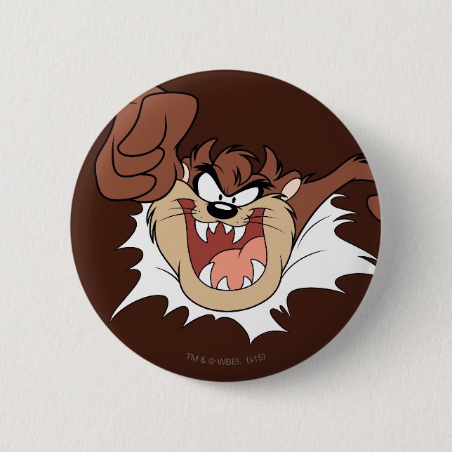 Chapa Redonda De 5 Cm TAZ™ Bursting Through Page (Anverso)