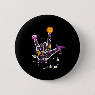 Chapa Redonda De 5 Cm Te amo ASL Halloween Rótulo Idioma Halloween G