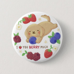 Chapa Redonda De 5 Cm Te Amo Mucho con Bayas: Perro Adorable con Bayas