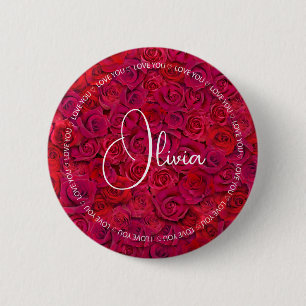 Chapa Redonda De 5 Cm Te Amo Nombre Personalizado Rosas Rojas Amor
