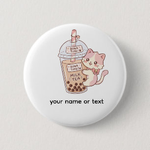 Chapa Redonda De 5 Cm Té de leche con burbujas abrazando gato Kawaii T