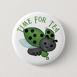 Chapa Redonda De 5 Cm Tea Drinking Ladybug Button