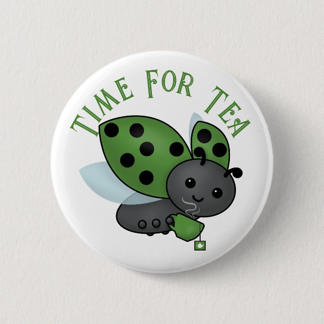 Chapa Redonda De 5 Cm Tea Drinking Ladybug Button (Anverso)