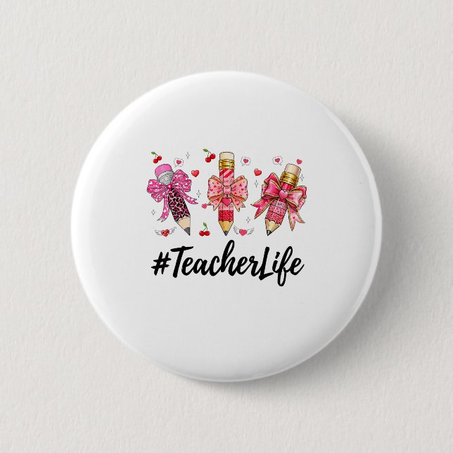 Chapa Redonda De 5 Cm Teacher Valentine Coquette Bow Teacher Valentines  (Anverso)