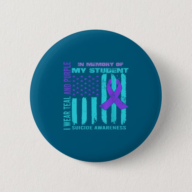 Chapa Redonda De 5 Cm Teal Purple Ribbon Suicide Awareness Flag Student  (Anverso)
