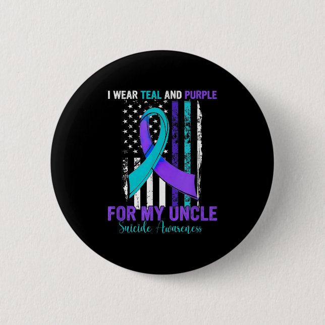 Chapa Redonda De 5 Cm Teal Purple Ribbon Suicide Awareness Flag Uncle  (Anverso)