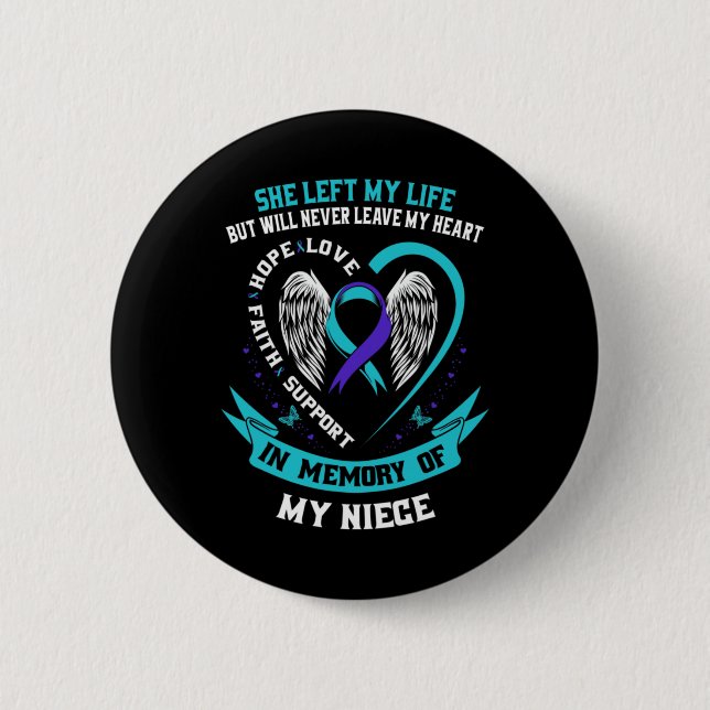 Chapa Redonda De 5 Cm Teal Purple Suicide Awareness Ribbon Niece Memoria (Anverso)