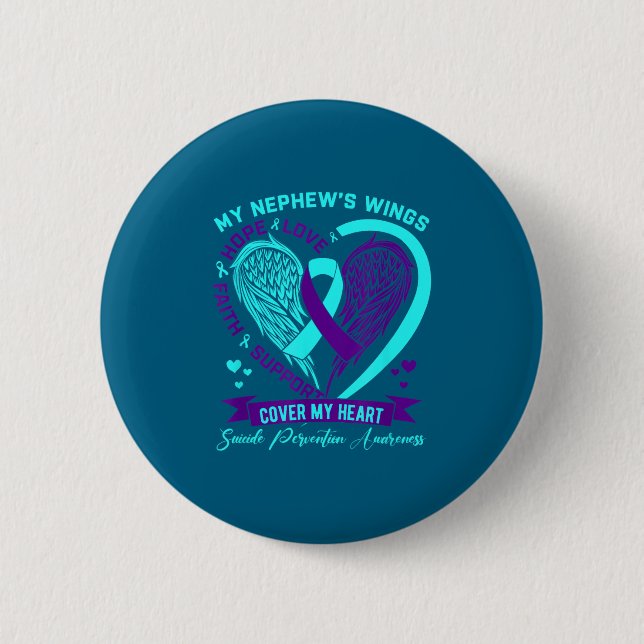 Chapa Redonda De 5 Cm Teal Purple Suicide Prevention Awareness Nephew He (Anverso)