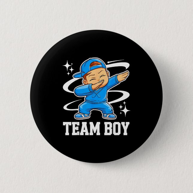 Chapa Redonda De 5 Cm Team Boy Gender Reveal Party Baby Announcement  (Anverso)