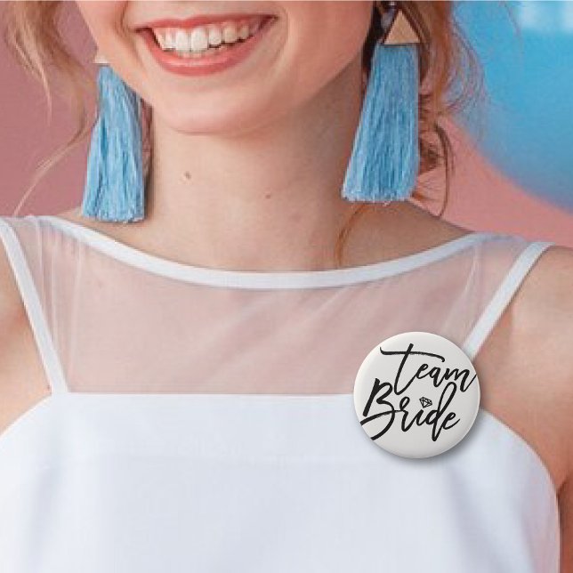Chapa Redonda De 5 Cm TEAM BRIDE Diamond Bridal Party Elegante Boda (TEAM BRIDE Diamond Chic Black Brush Script Wedding Bridal Party Pinback Button @ fatfatin_blue_knot)