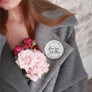 Chapa Redonda De 5 Cm TEAM BRIDE Script Caligrafía Boda Brigada