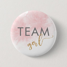 Chapa Redonda De 5 Cm Team Girl Pink Watercolor Glitter Gender Reveal