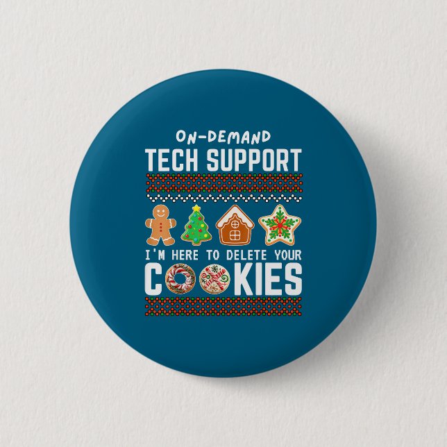 Chapa Redonda De 5 Cm Tech Suprt Delete Cookies Funny Design Christmas P (Anverso)