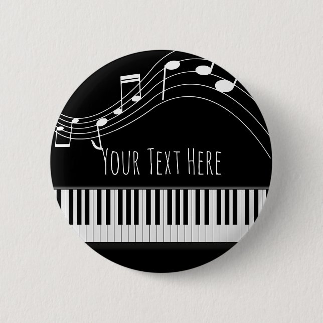 Chapa Redonda De 5 Cm Teclado piano y notas musicales (Anverso)