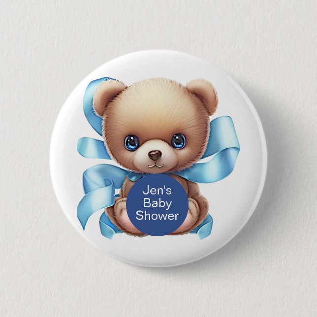 Chapa Redonda De 5 Cm Teddy Bear Blue Baby Shower (Anverso)