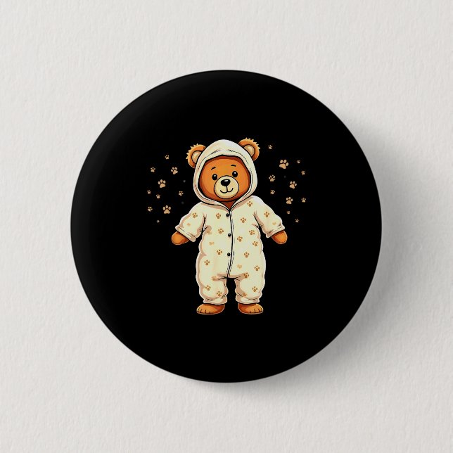 Chapa Redonda De 5 Cm Teddy Bear Wearing Pajamas  (Anverso)